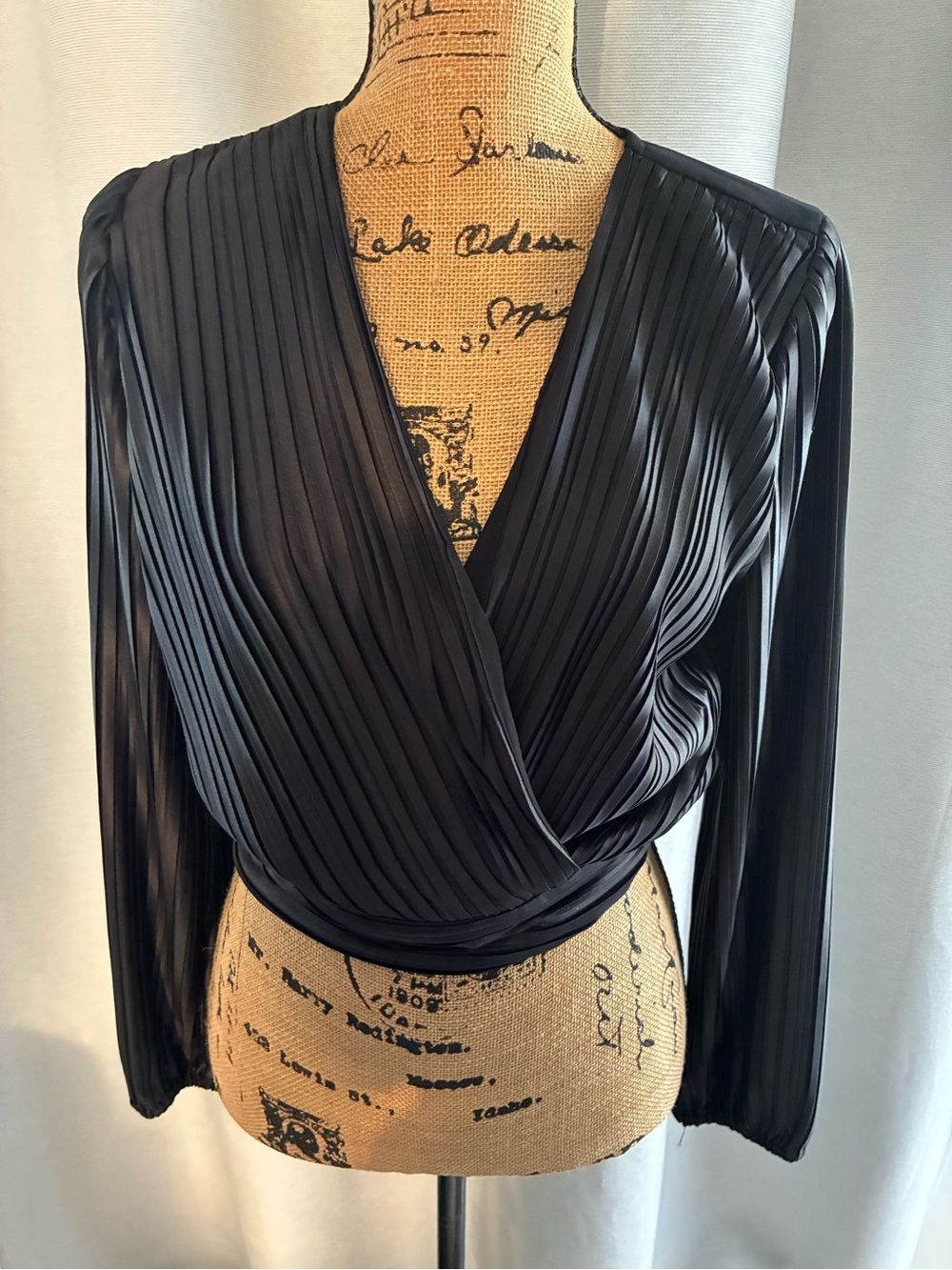 Japna Black Pleated Wrap-Style Blouse - Picture 2 of 9